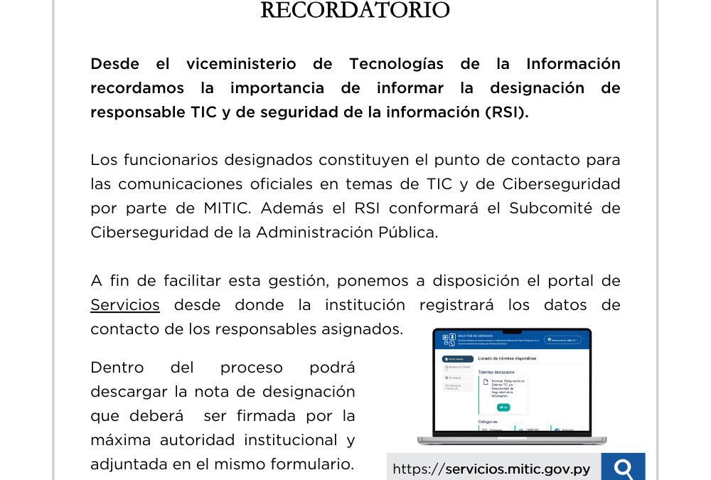 MITIC solicita a instituciones públicas la designación de enlaces institucionales