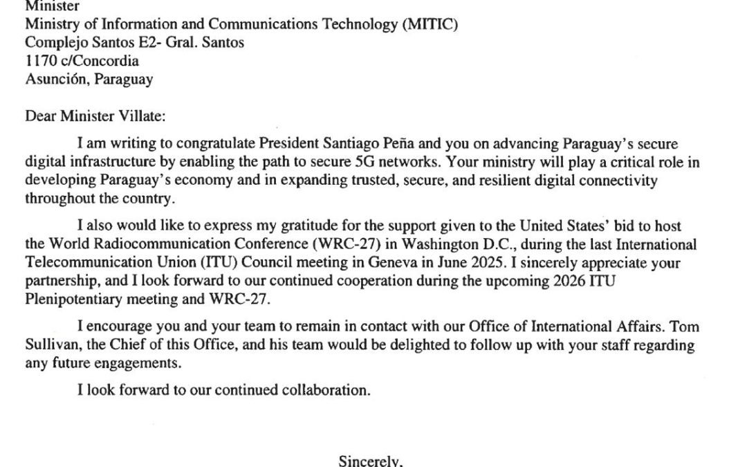 EE. UU. destaca liderazgo del gobierno paraguayo en el avance hacia redes 5G seguras