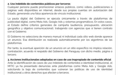El Ministerio de Tecnologías de la Información y Comunicaciones (MITIC) informa a la ciudadanía, en relación con la publicación del medio ABC Color sobre la pauta digital del Gobierno del Paraguay, cuanto sigue: